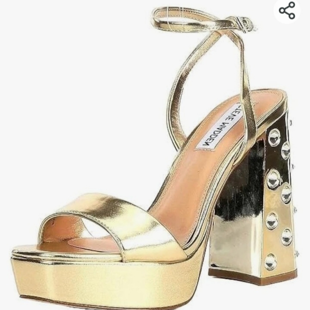 Steve Madden Gold Metallic Platform Sandal with Studded Block Heel